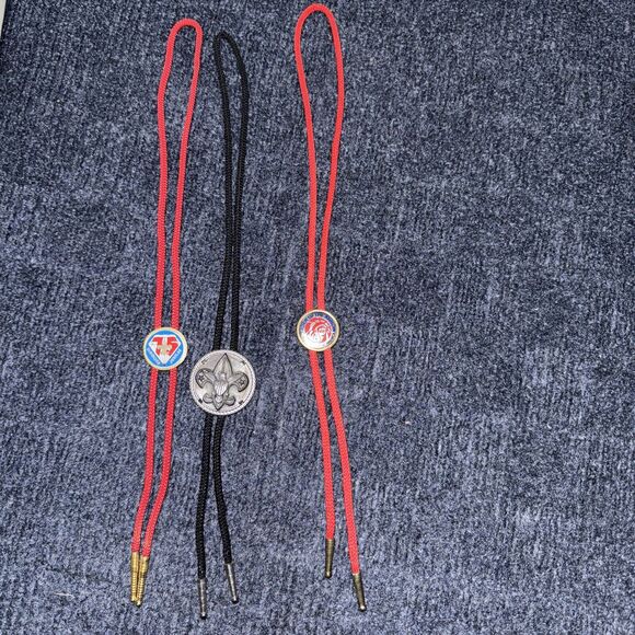 Vintage Boy Scouts Of America Lot Of 3 Bolo Ties BSA Red Black Order Of Arrow